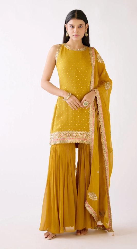 MUSTARD EMBROIDERED SHARARA SET