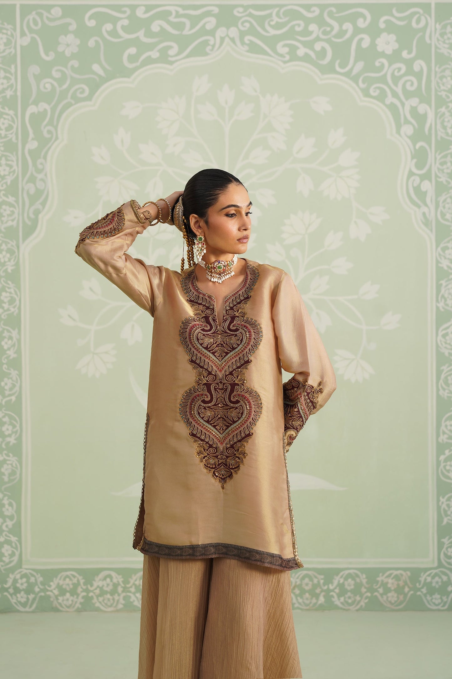 Lamhe Satin Shimmer Embroidered Matching Set