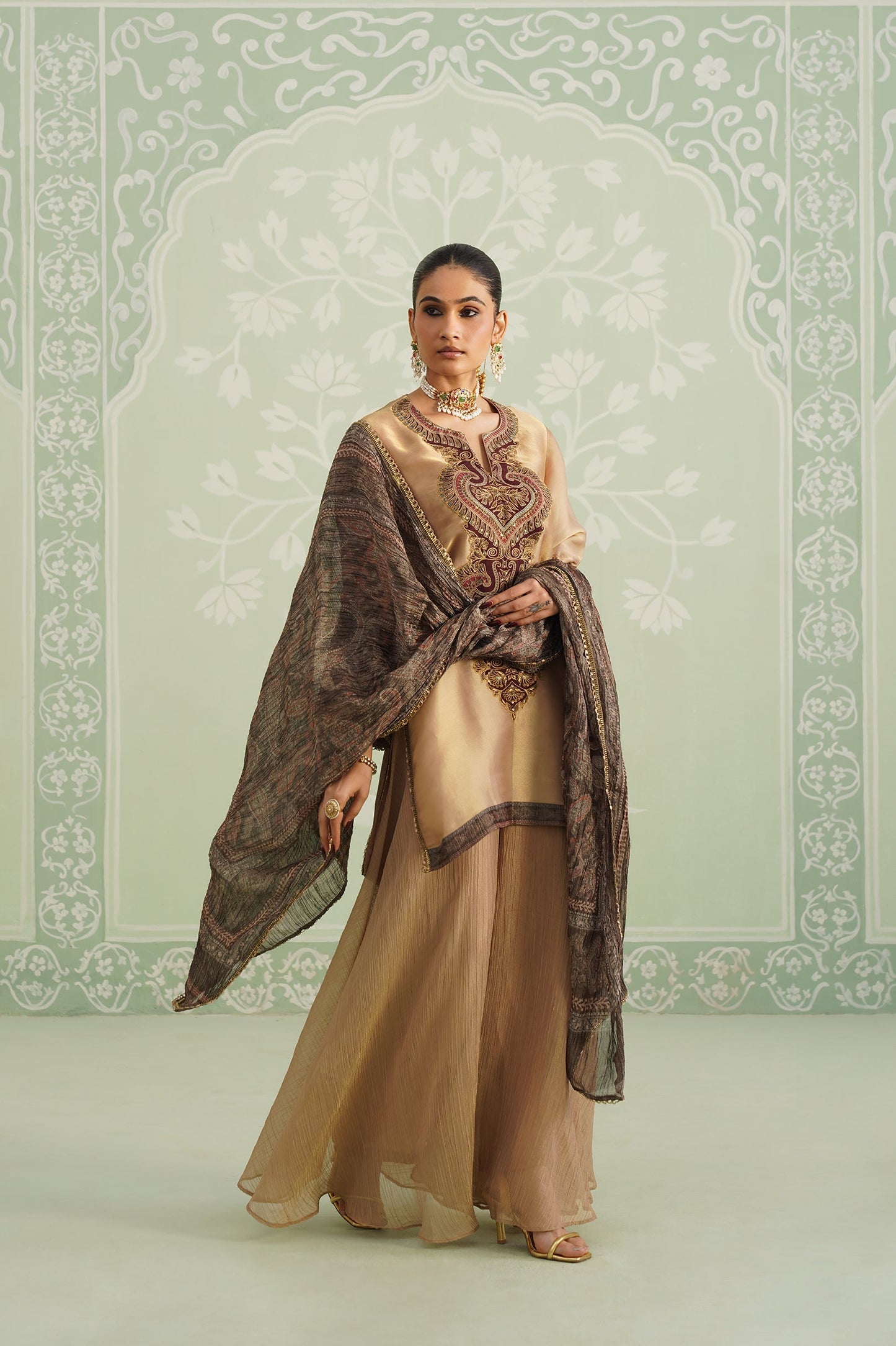 Lamhe Satin Shimmer Embroidered Matching Set