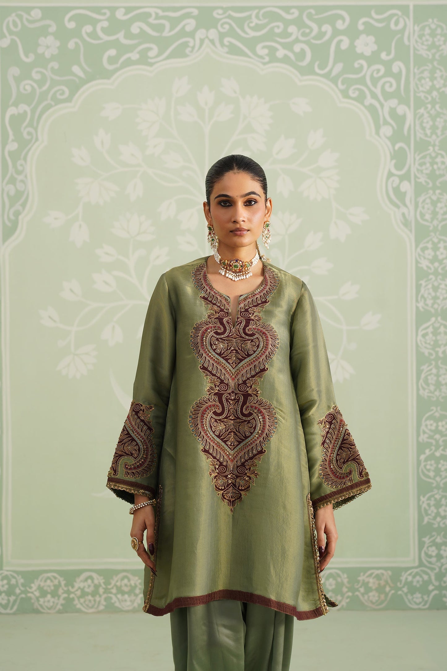 Chitvan Shimmer Satin Embroidered Matching Set