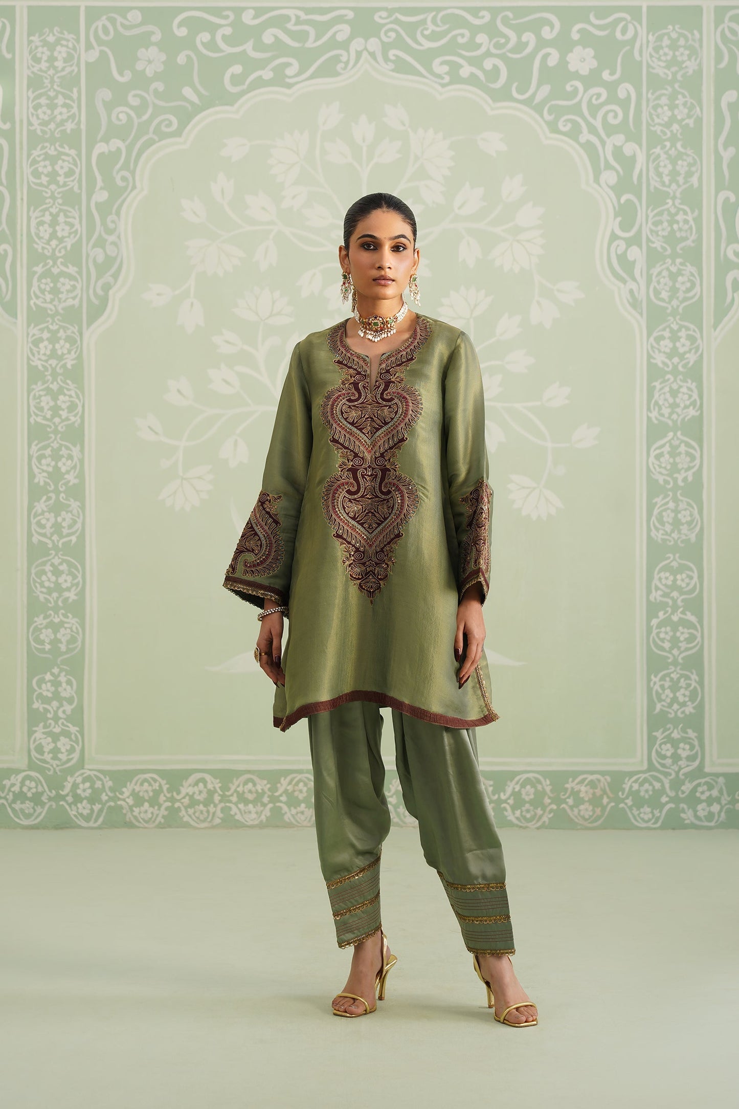 Chitvan Shimmer Satin Embroidered Matching Set