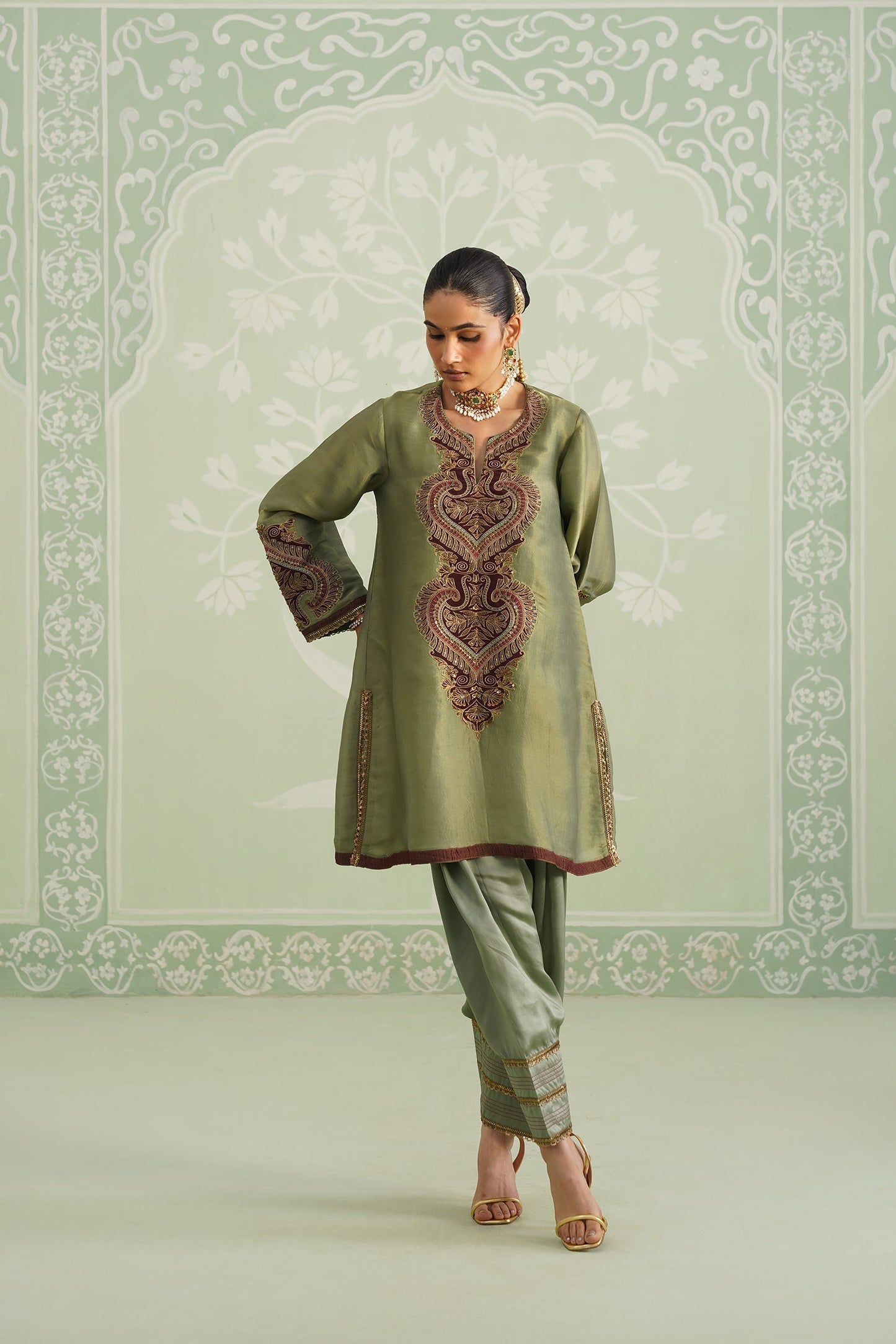 Chitvan Shimmer Satin Embroidered Matching Set