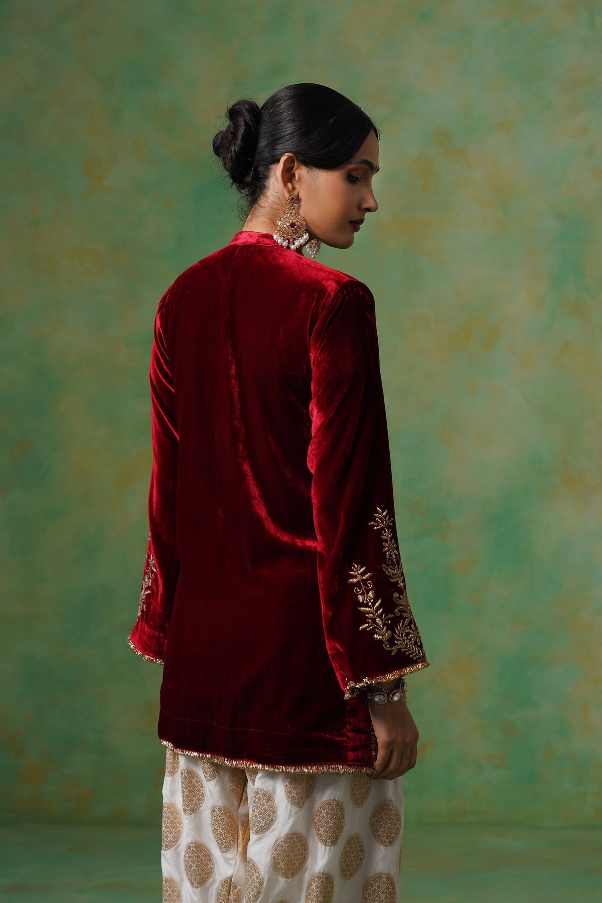 Maroon Hand Embroidered Velvet Matching Set