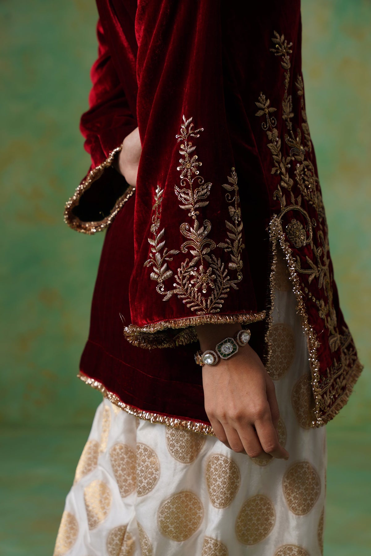 Maroon Hand Embroidered Velvet Matching Set