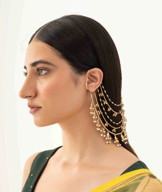 Basra Sahara In Pearls And Gold Earcuff (Set of 2)