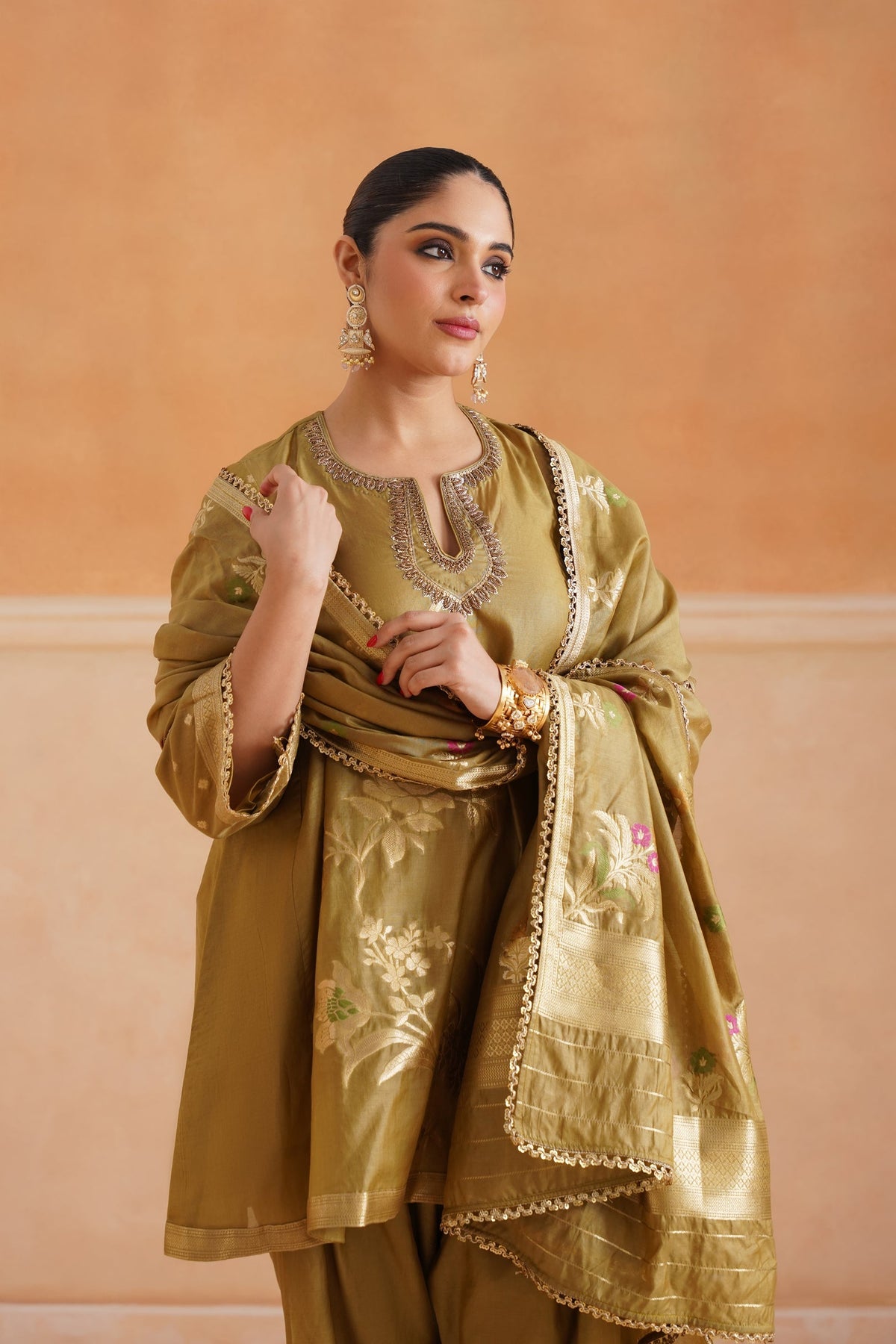 Koyel Chanderi Hand Embroidered Suit Set