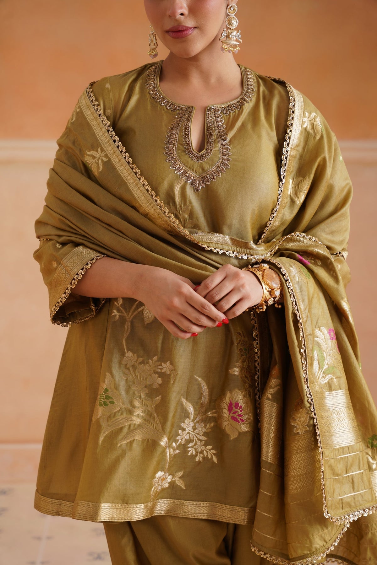 Koyel Chanderi Hand Embroidered Suit Set