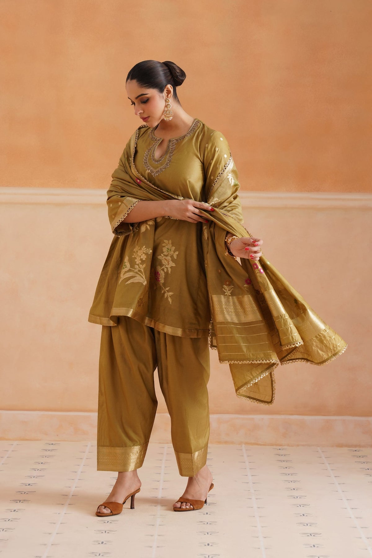 Koyel Chanderi Hand Embroidered Suit Set