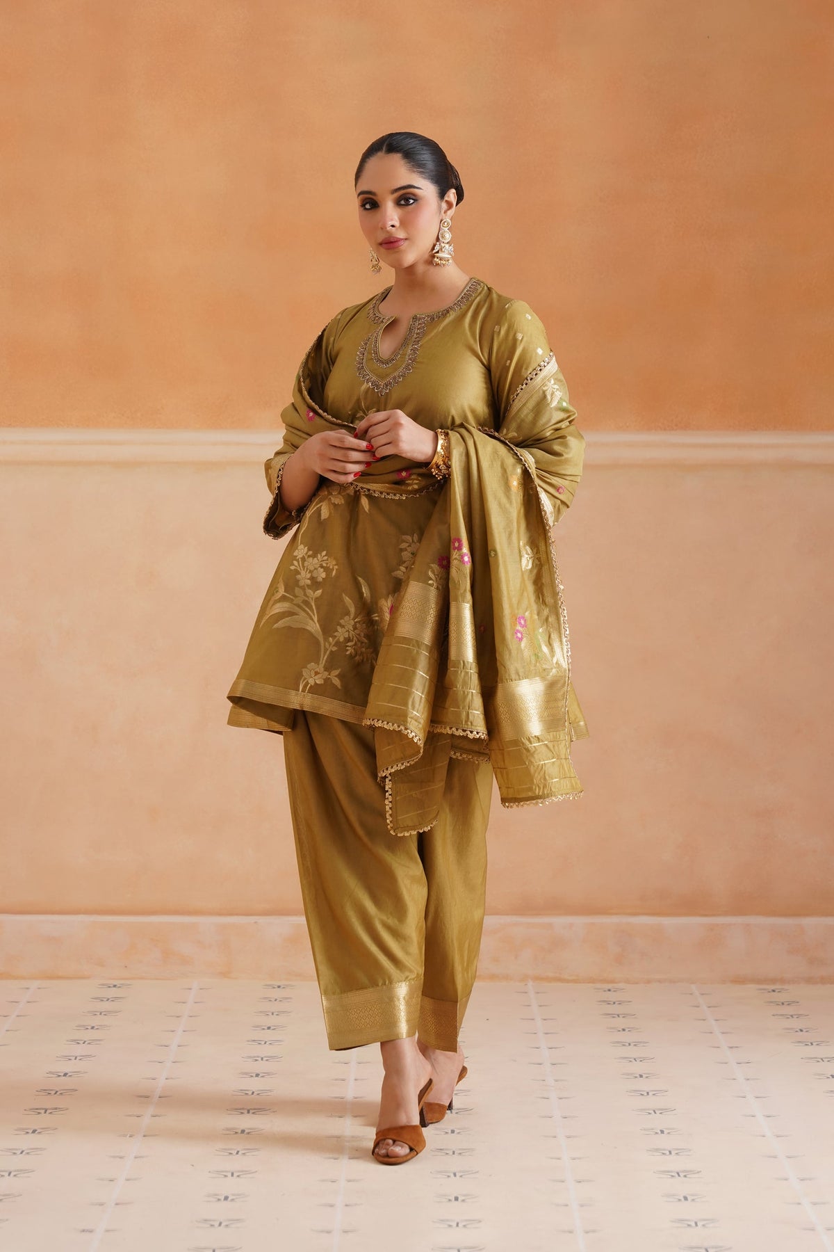 Koyel Chanderi Hand Embroidered Suit Set