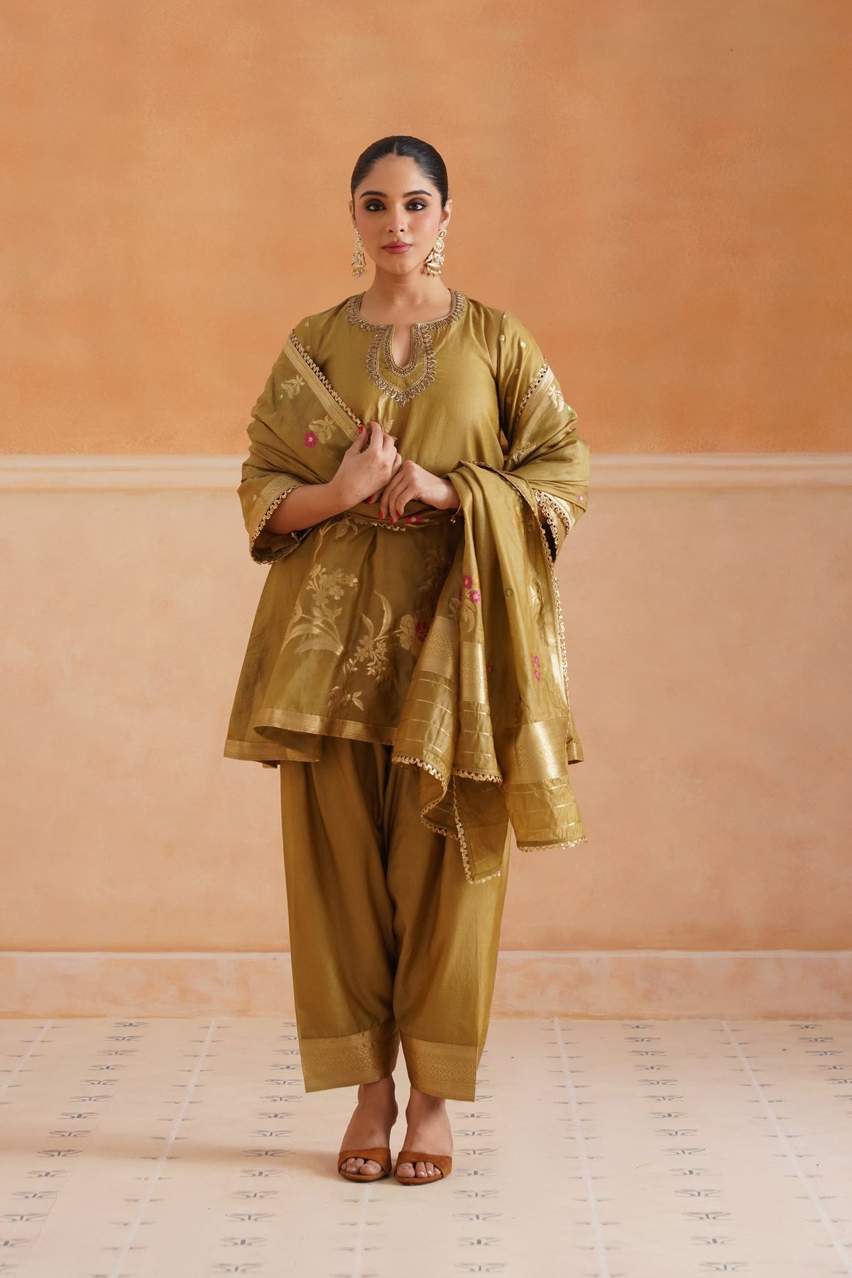 Koyel Chanderi Hand Embroidered Suit Set