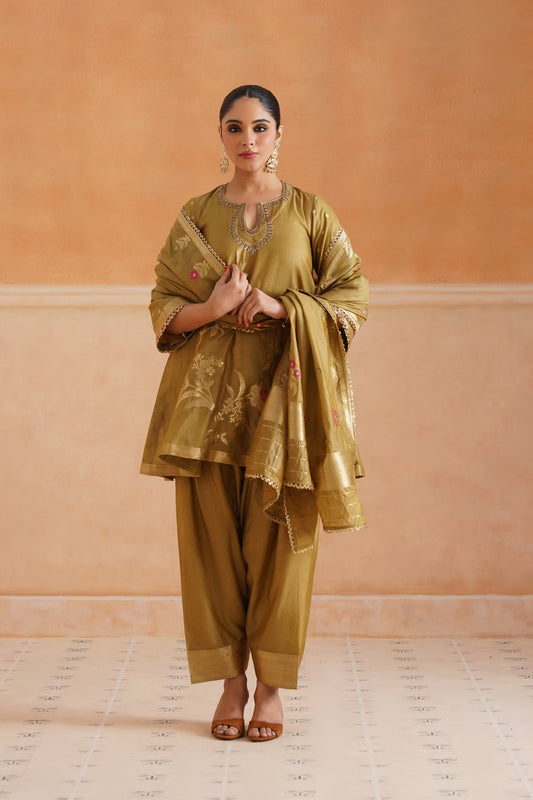 Koyel Chanderi Hand Embroidered Suit Set