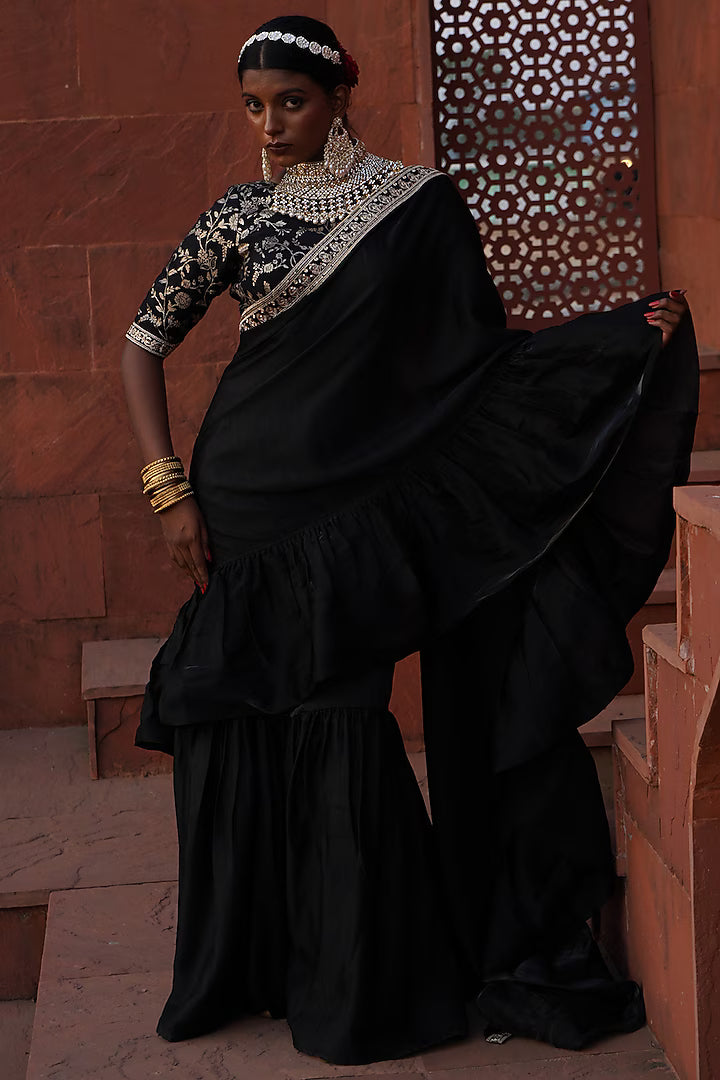 Black Pre-Draped Saree