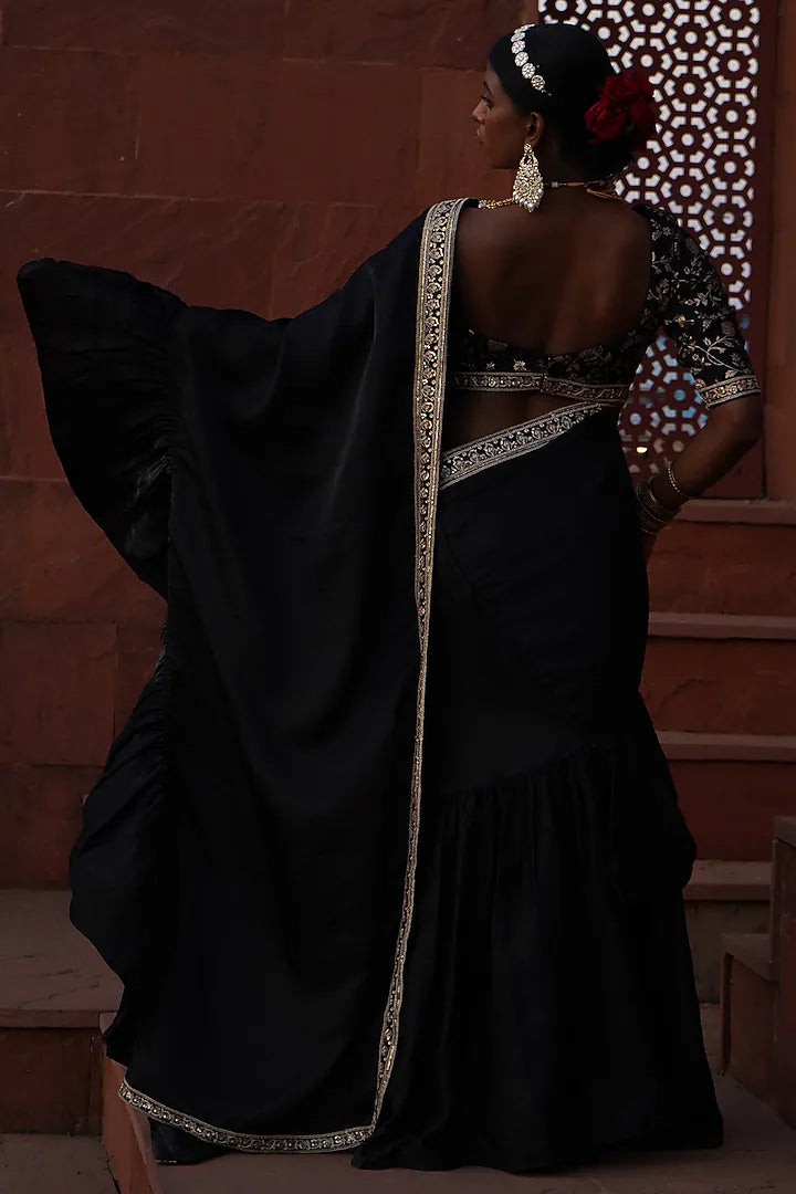 Black Pre-Draped Saree