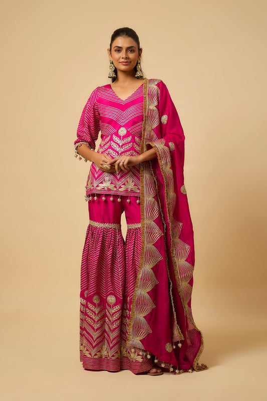Fuschia Pink Sharara, kurta & Dupatta