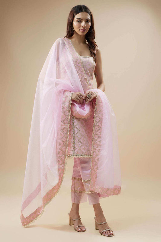 KALA Sleeveless Brocade Kurta Set-Blush Pink