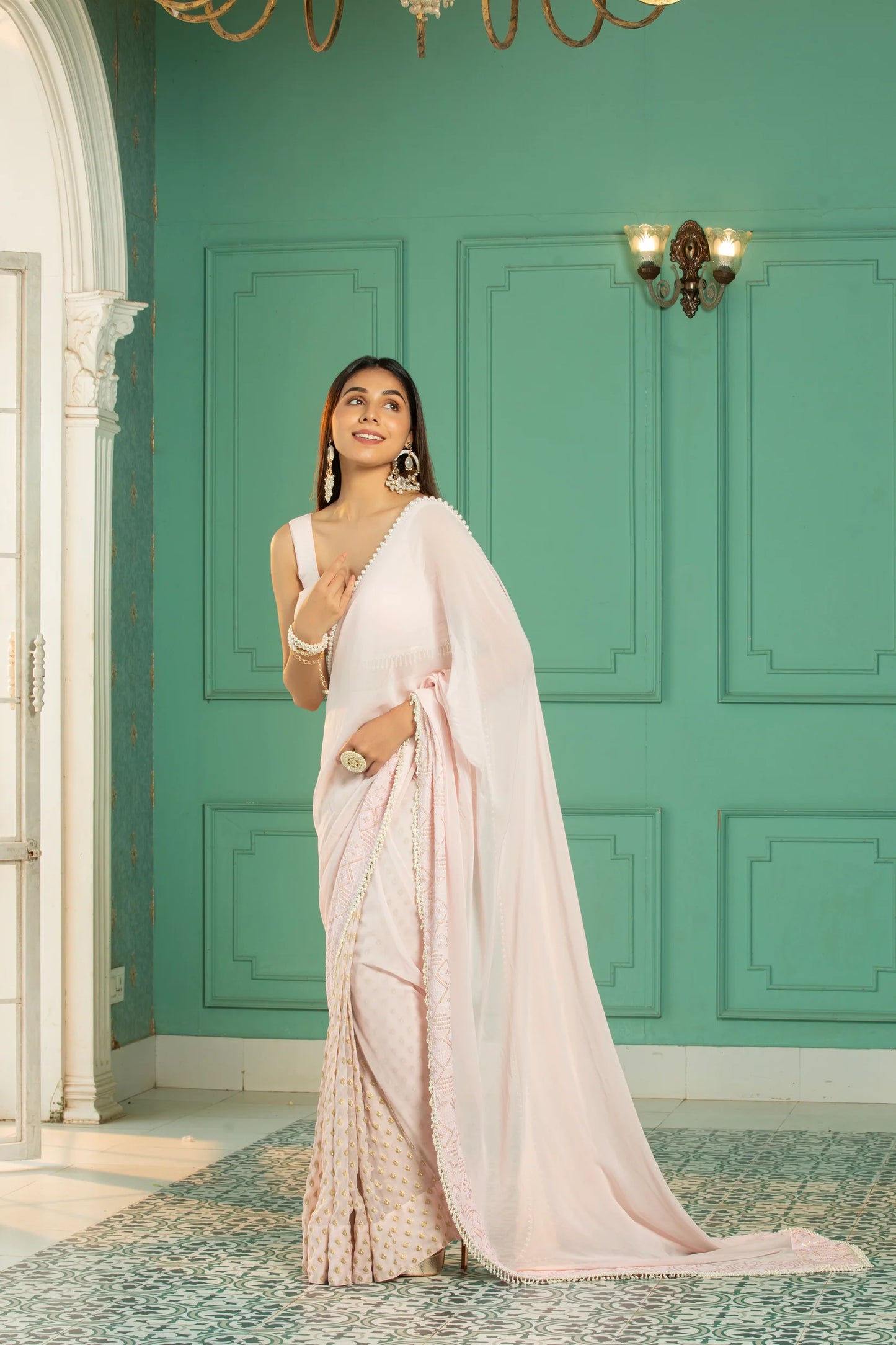 Rose Pink Predraped Saree