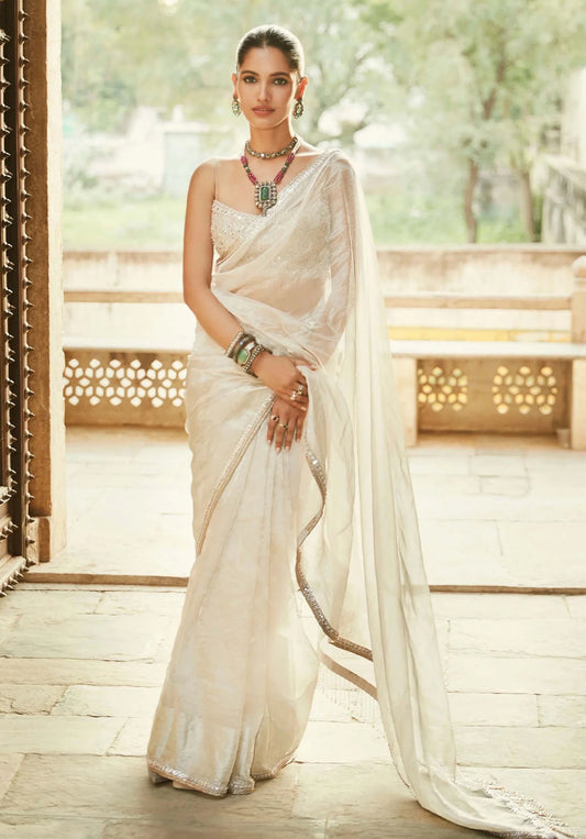 Silver Tissue Venetian Saree With Blouse