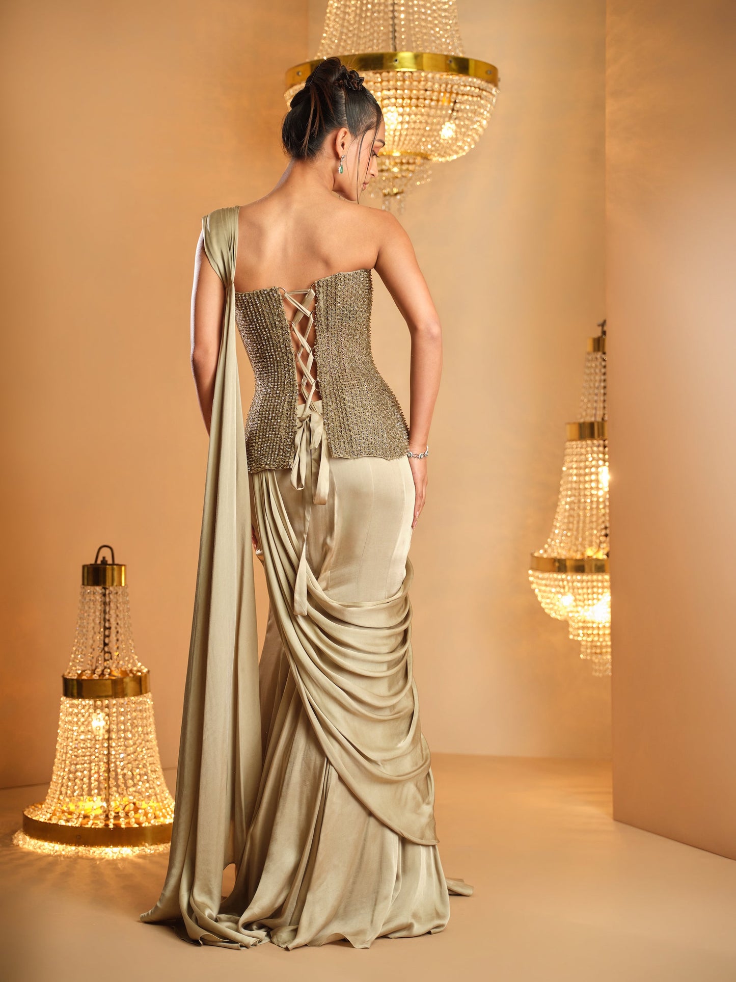 Neem Hara Embellished Corset & Draped Saree