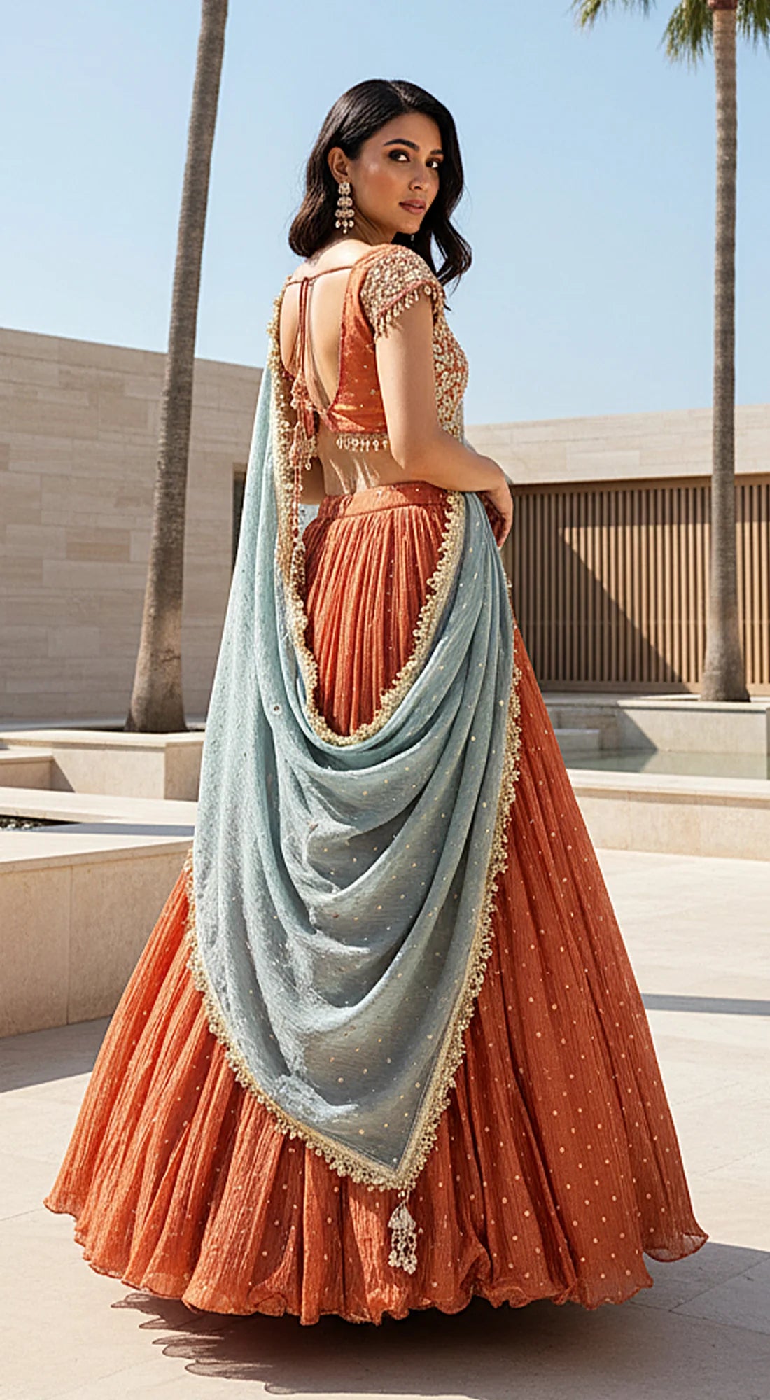 Russet Tissue Embroidered Lehenga Set