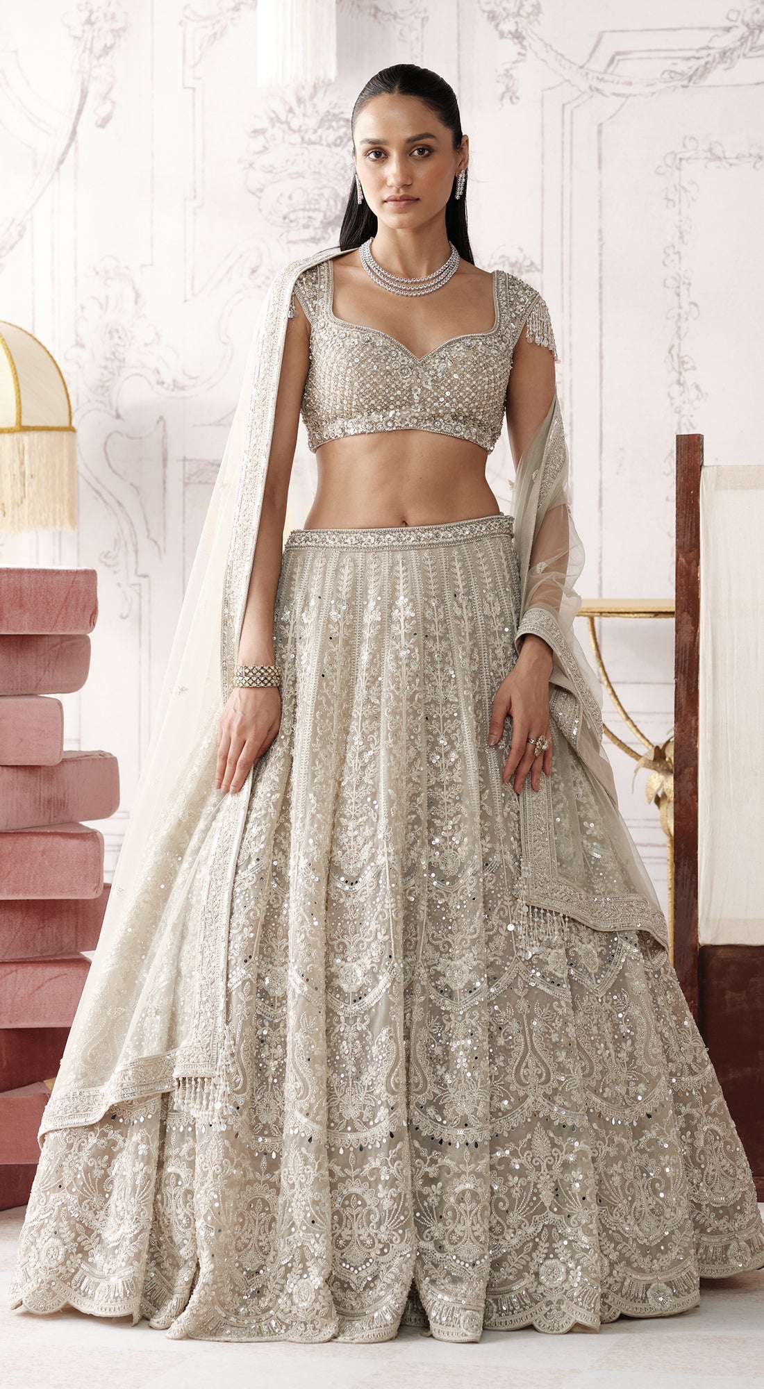 PLATINUM ECLAT EMBROIDERED LEHENGA SET