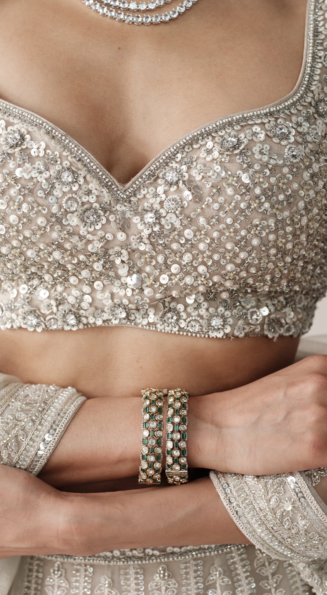 PLATINUM ECLAT EMBROIDERED LEHENGA SET