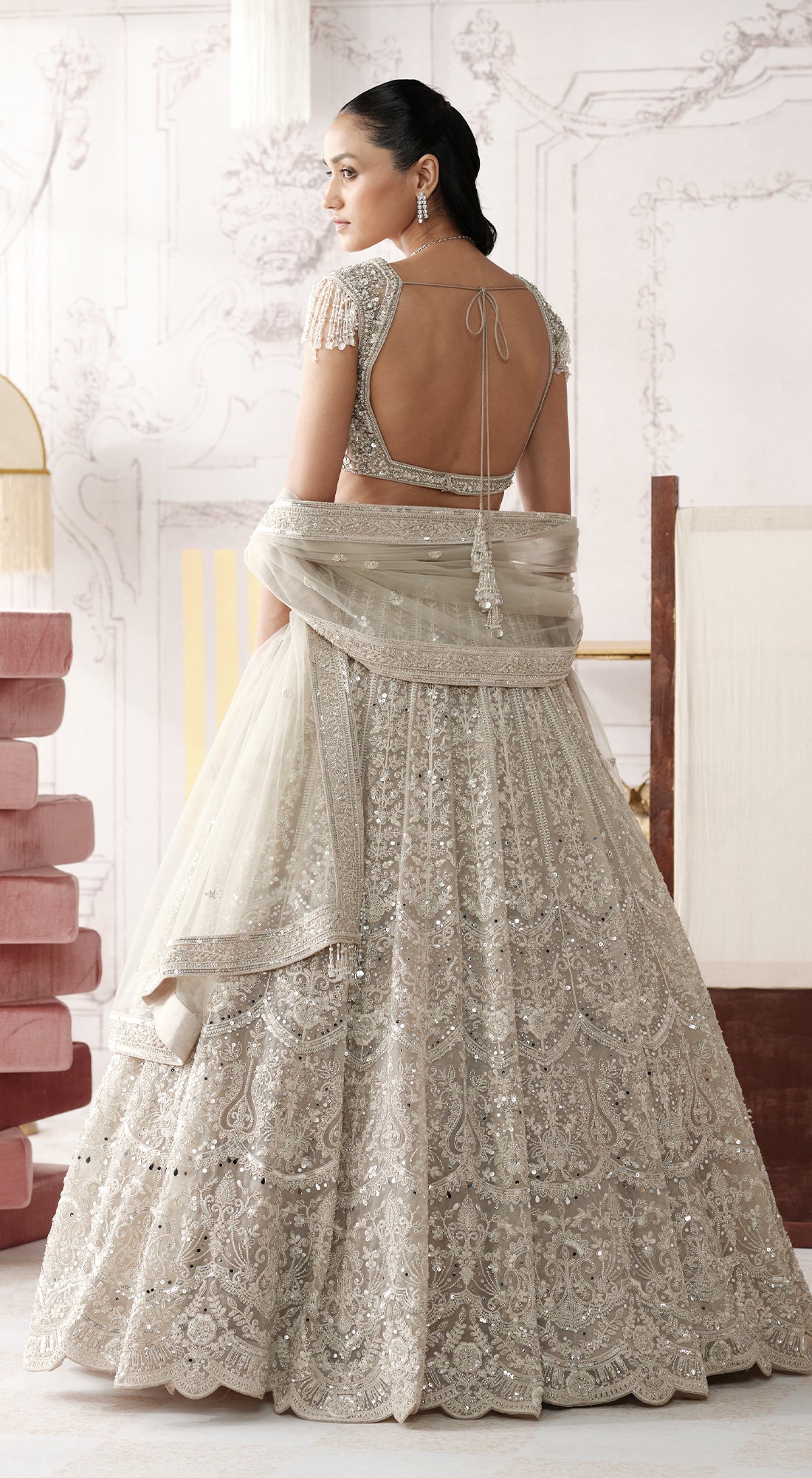 PLATINUM ECLAT EMBROIDERED LEHENGA SET