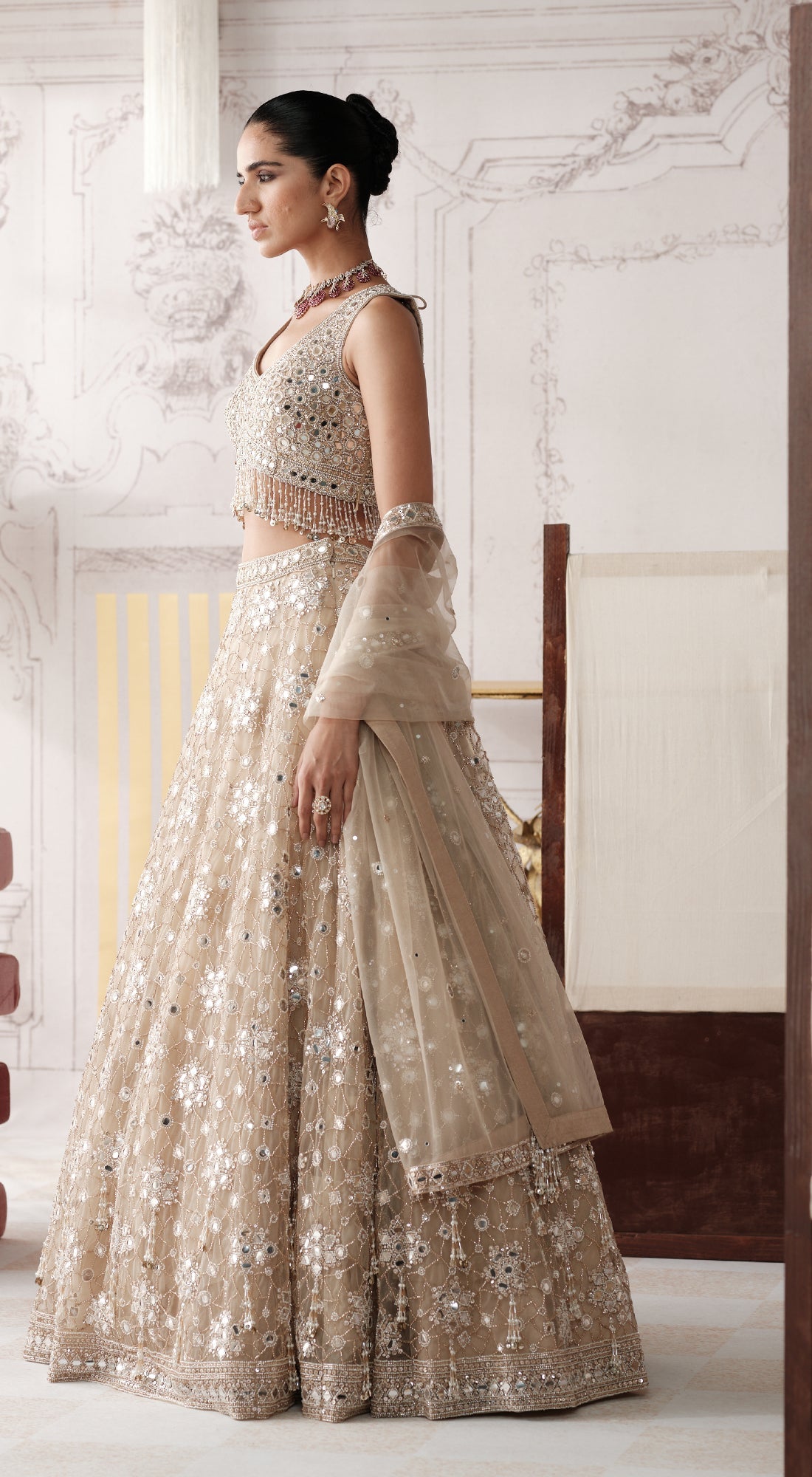 CHAMPAGNE RADIANCE EMBROIDERED LEHENGA SET