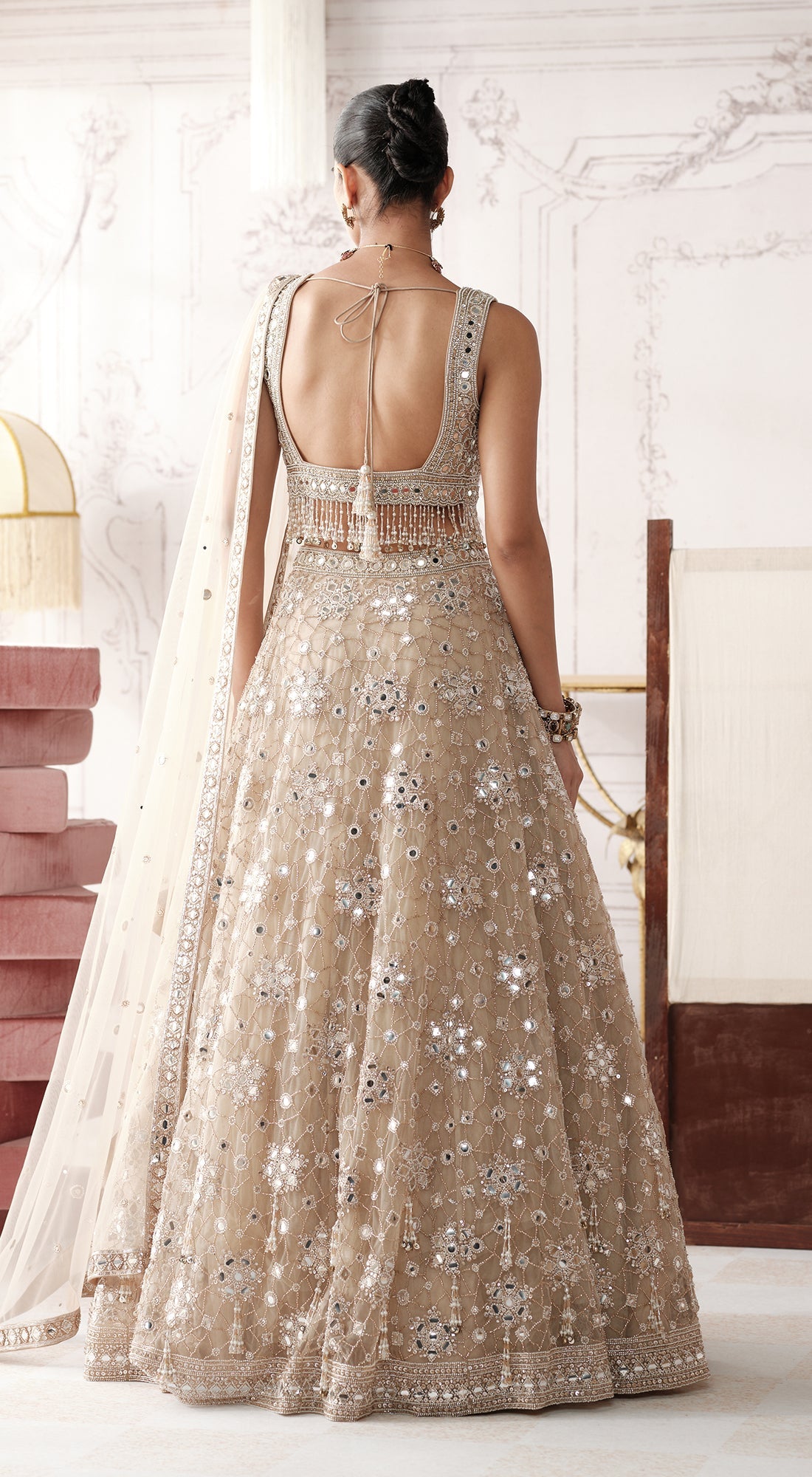 CHAMPAGNE RADIANCE EMBROIDERED LEHENGA SET