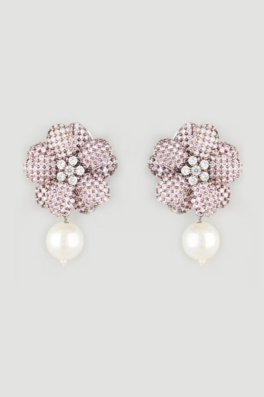Black Rhodium Finish Rose Quartz Stud Earrings