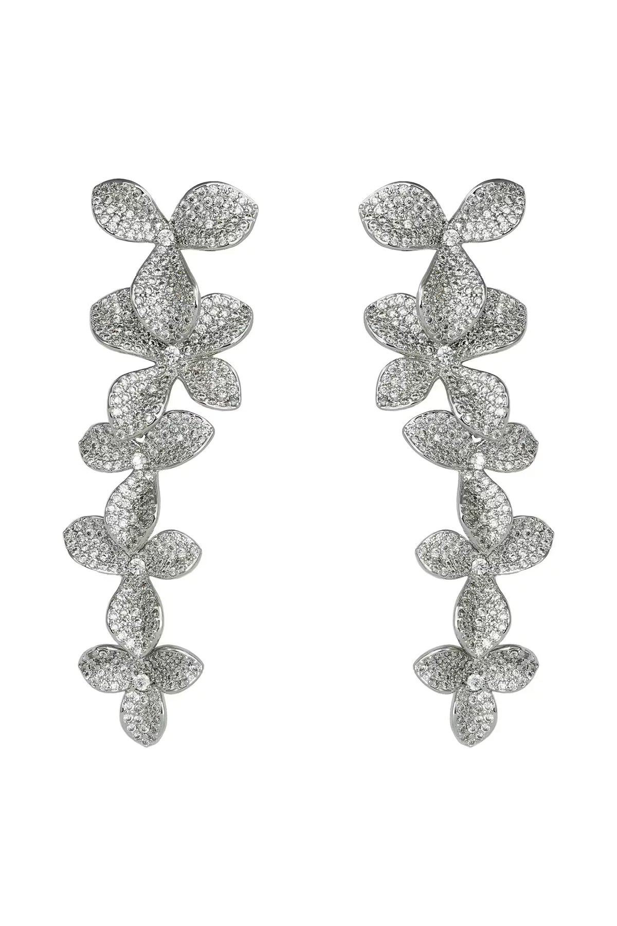 Silver Finish Zircon Floral Dangler Earrings