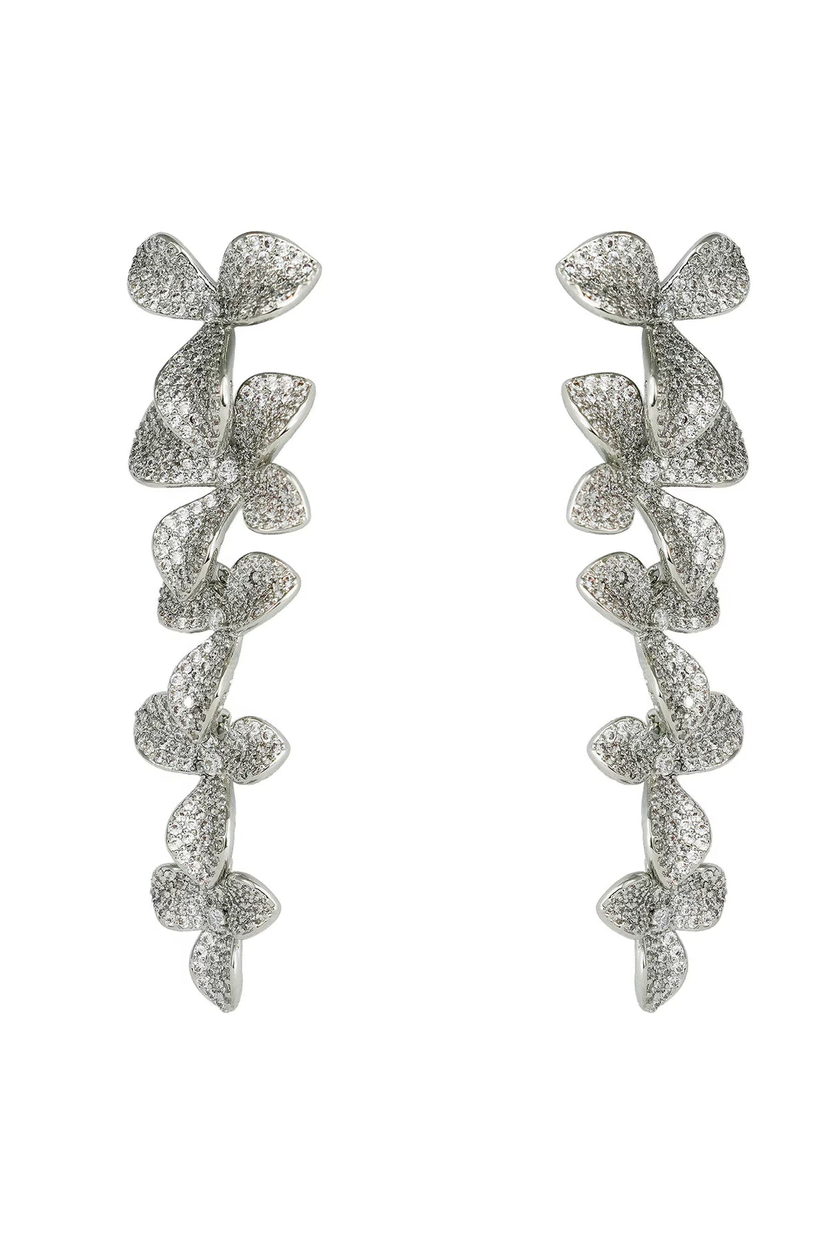 Silver Finish Zircon Floral Dangler Earrings