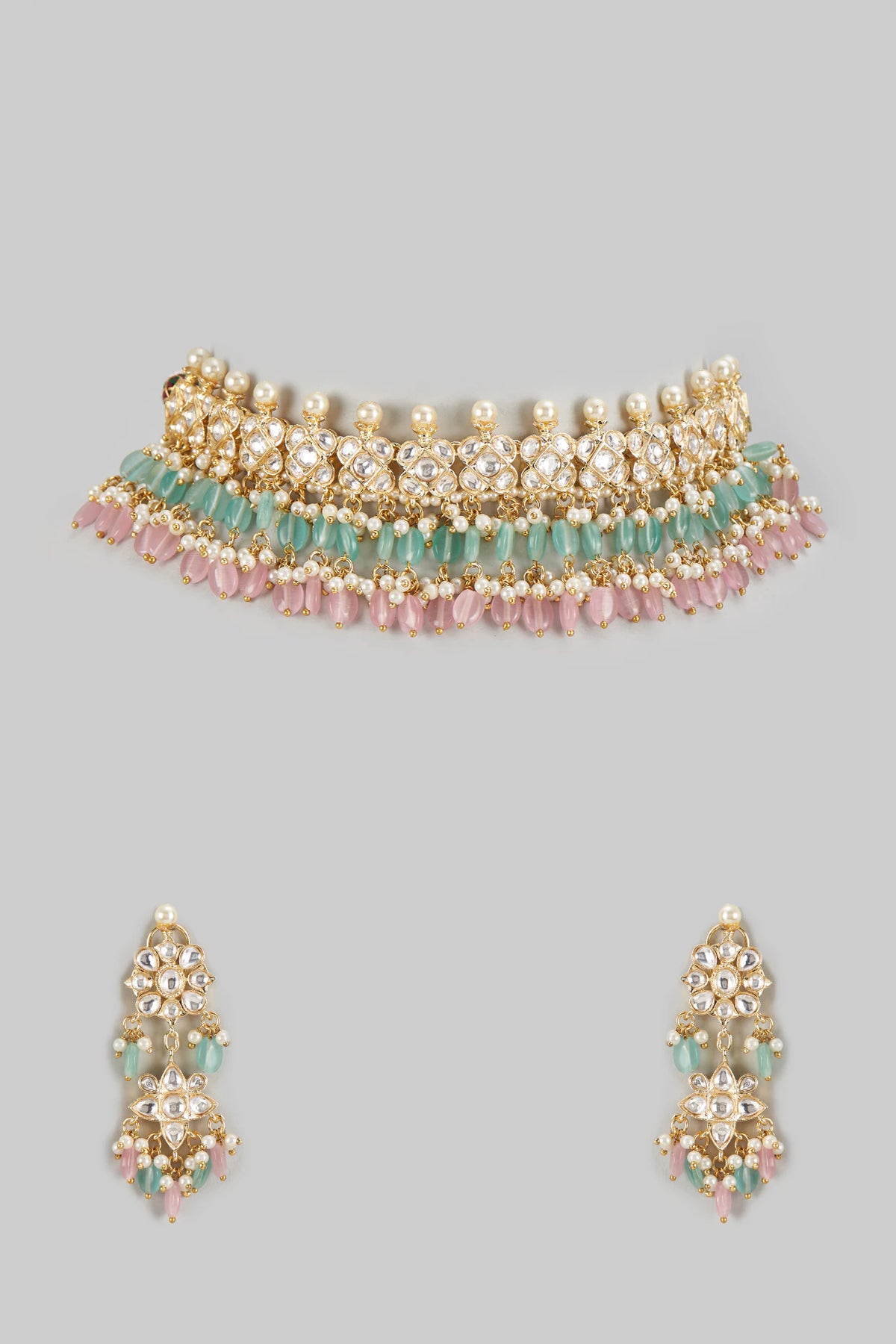 Gold Finish Kundan Polki Choker Necklace Set