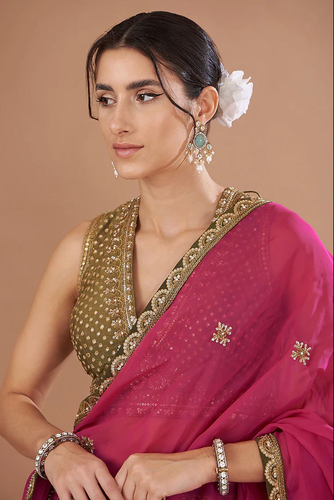 Mehendi Green Tissue Zardosi Embroidered Lehenga Set