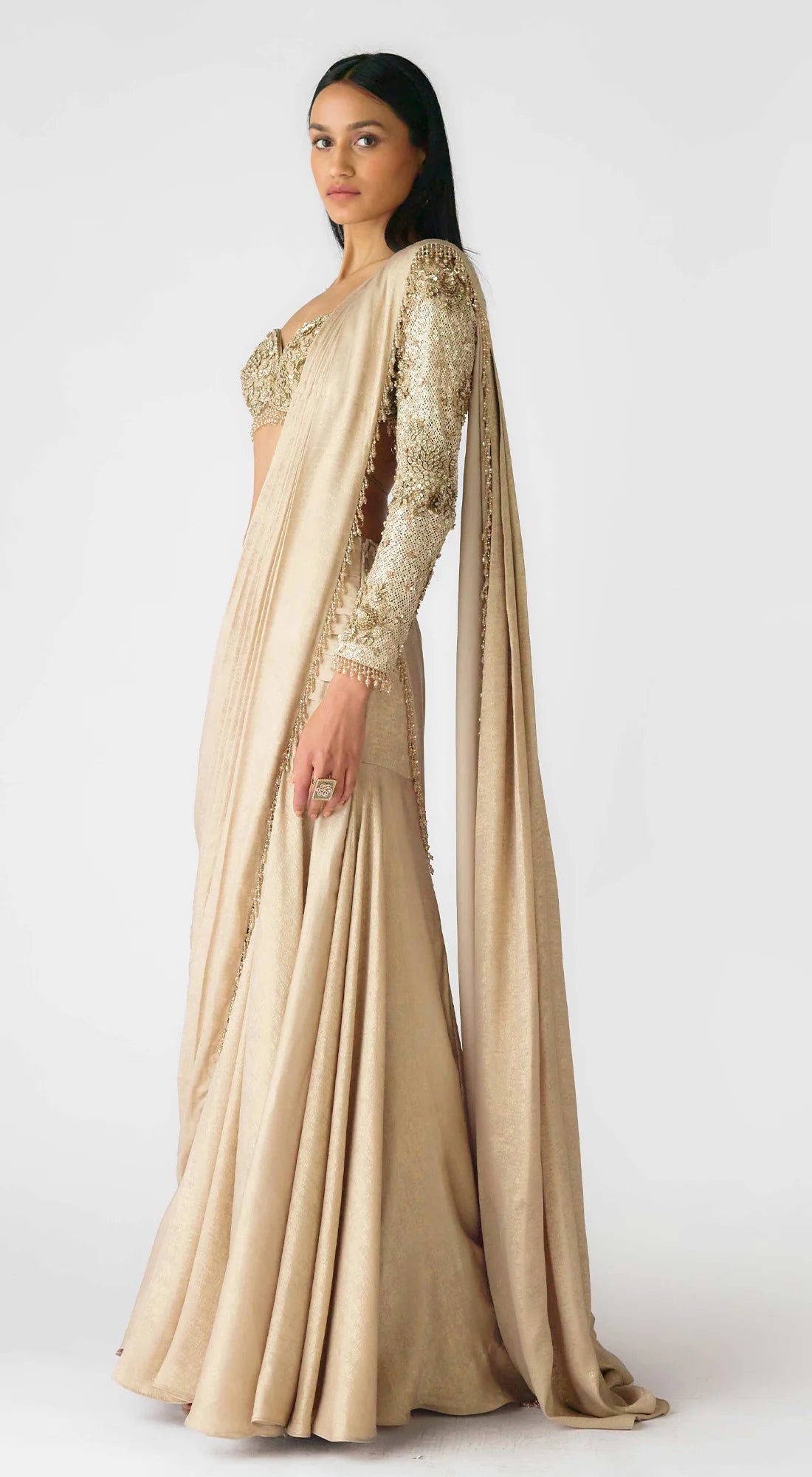 The Champagne Starlight Draped Skirt Set