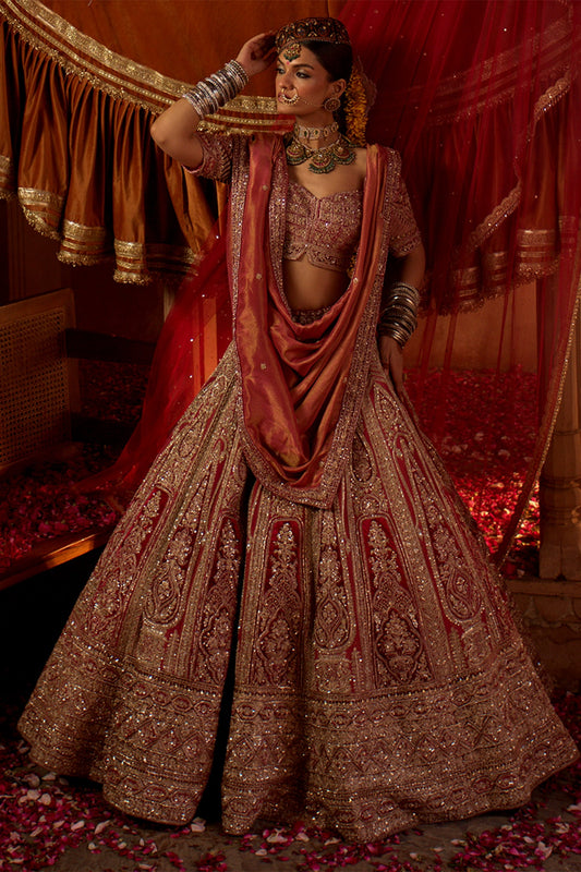 Multi-Colored Tissue Zari & Sequins Embroidered Lehenga Set