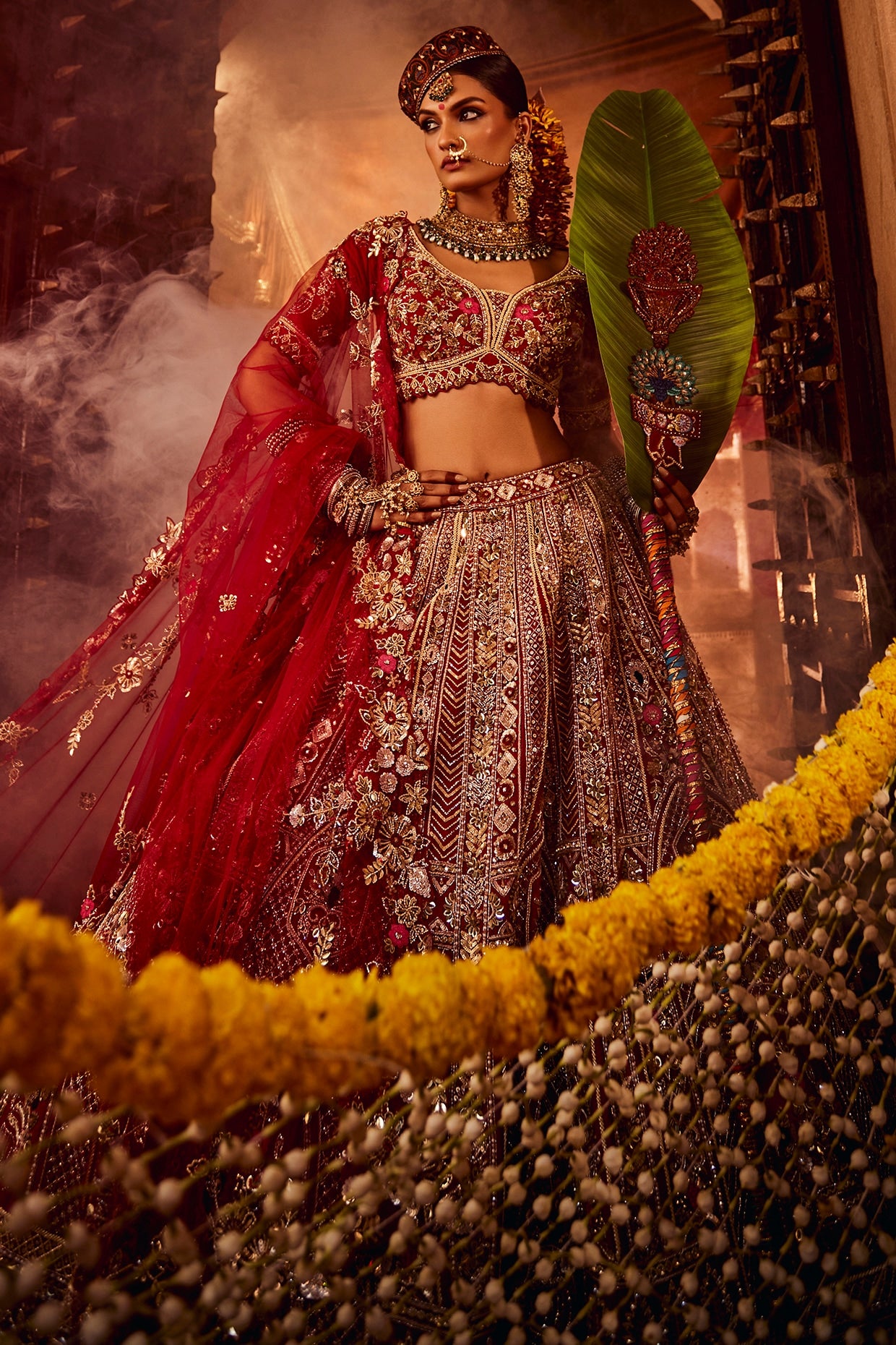 Light & Dark Pink Raw Silk Dabka Embroidered Lehenga Set