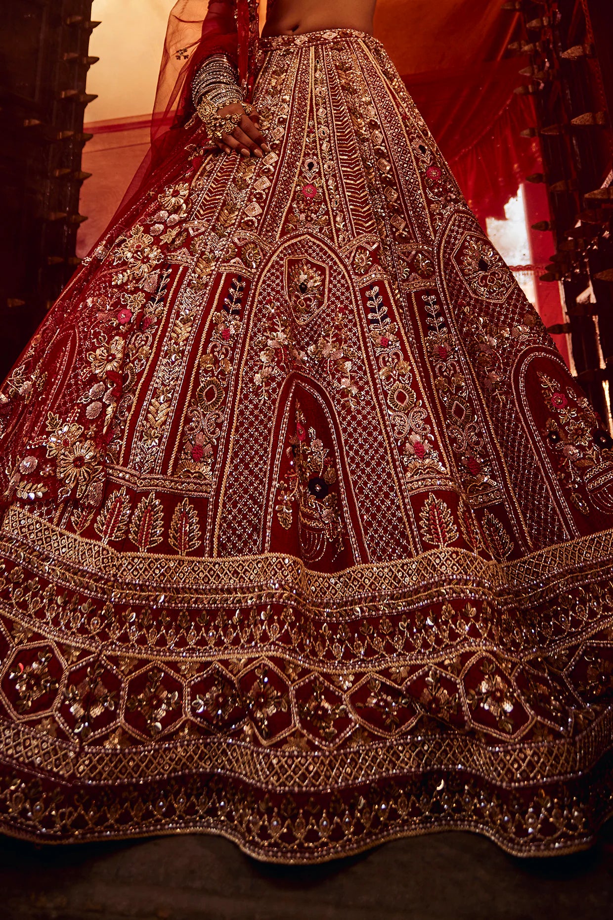 Light & Dark Pink Raw Silk Dabka Embroidered Lehenga Set