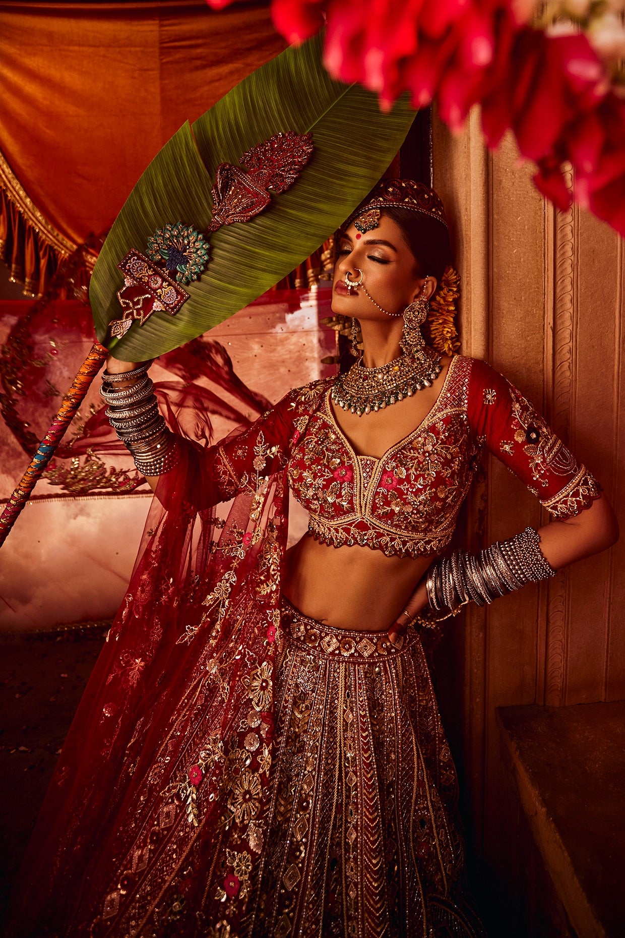 Light & Dark Pink Raw Silk Dabka Embroidered Lehenga Set