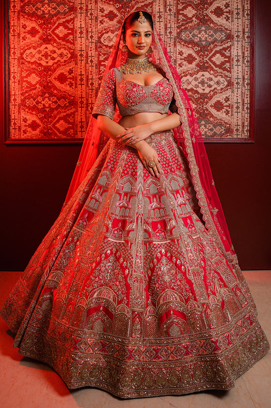 Pink Silk Dabka & Sequins Embroidered Lehenga Set