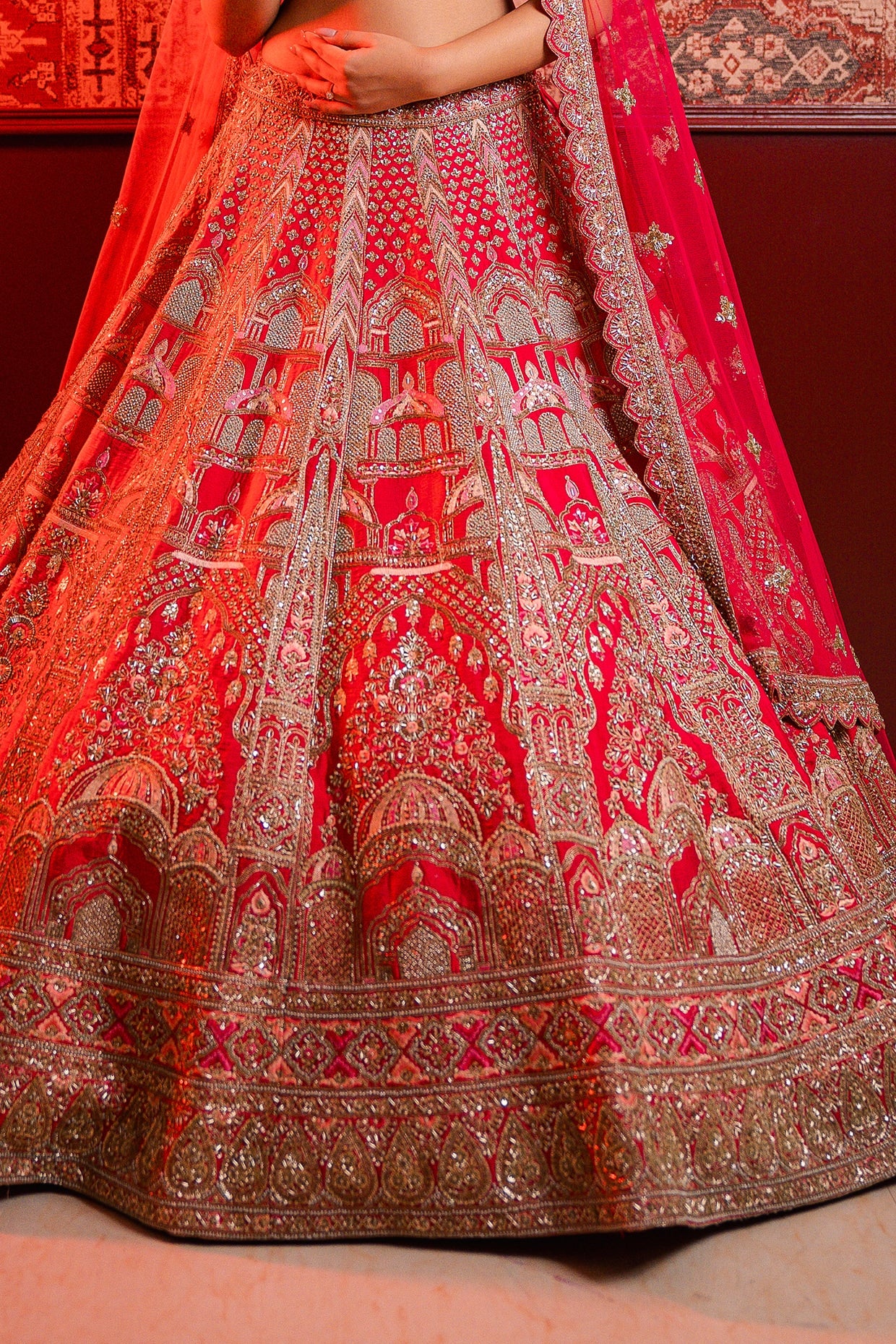 Pink Silk Dabka & Sequins Embroidered Lehenga Set