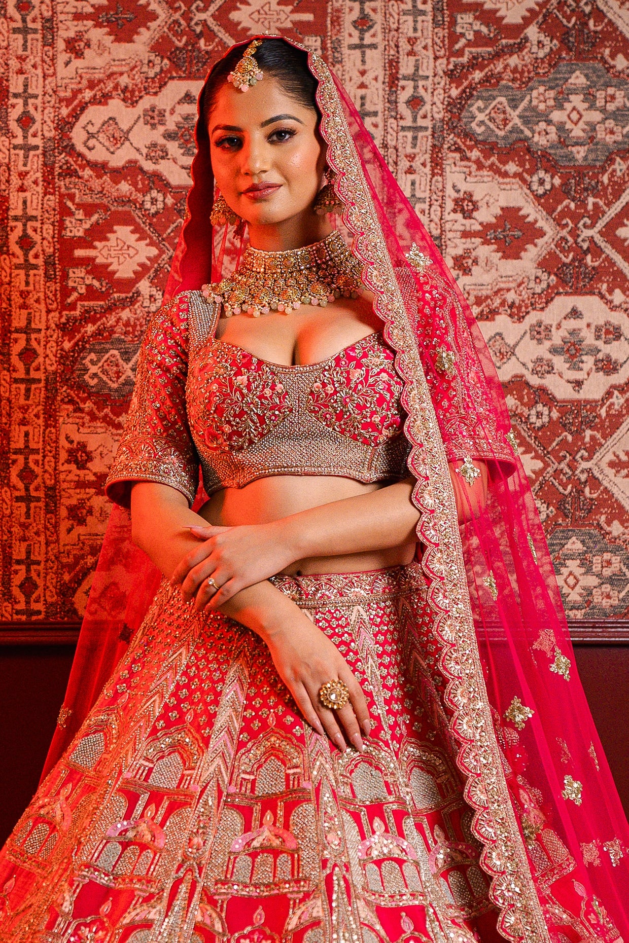 Pink Silk Dabka & Sequins Embroidered Lehenga Set