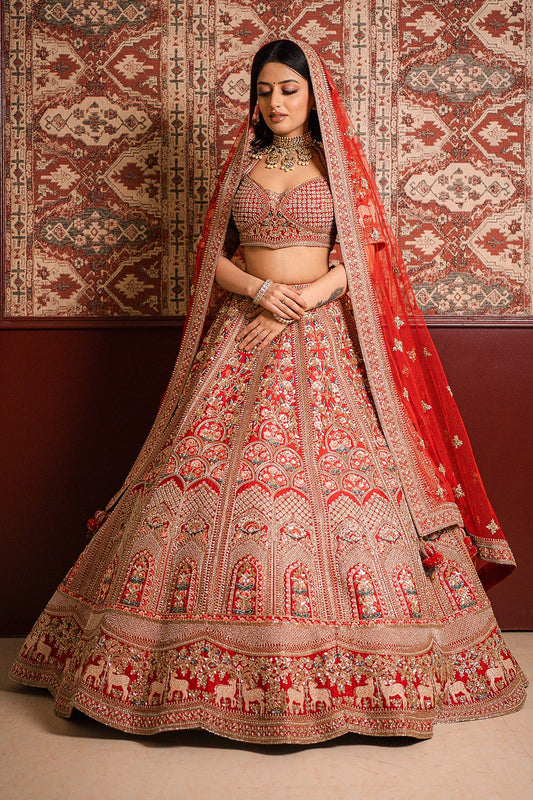 Red Silk Zardosi & Zari Embroidered Lehenga Set