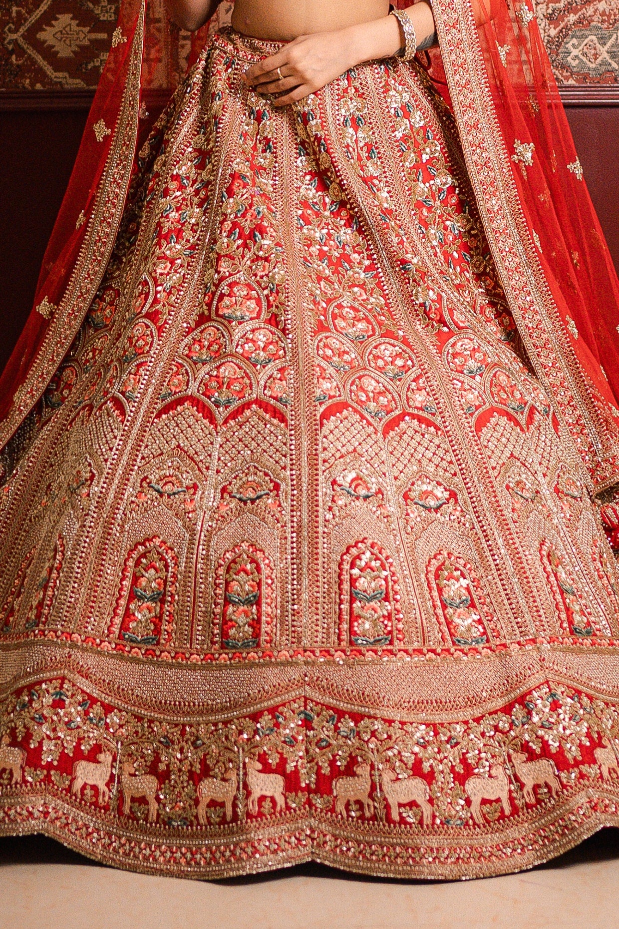 Red Silk Zardosi & Zari Embroidered Lehenga Set