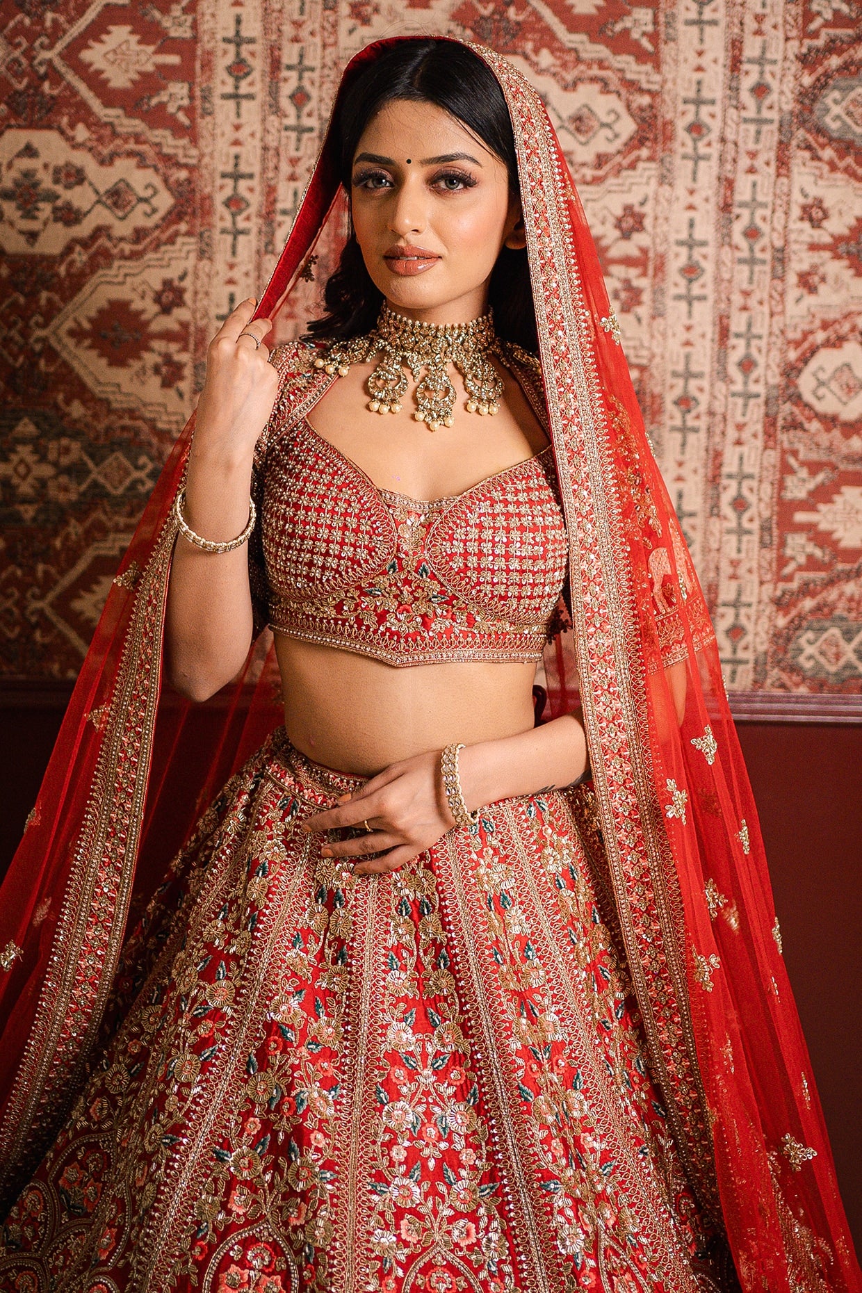 Red Silk Zardosi & Zari Embroidered Lehenga Set