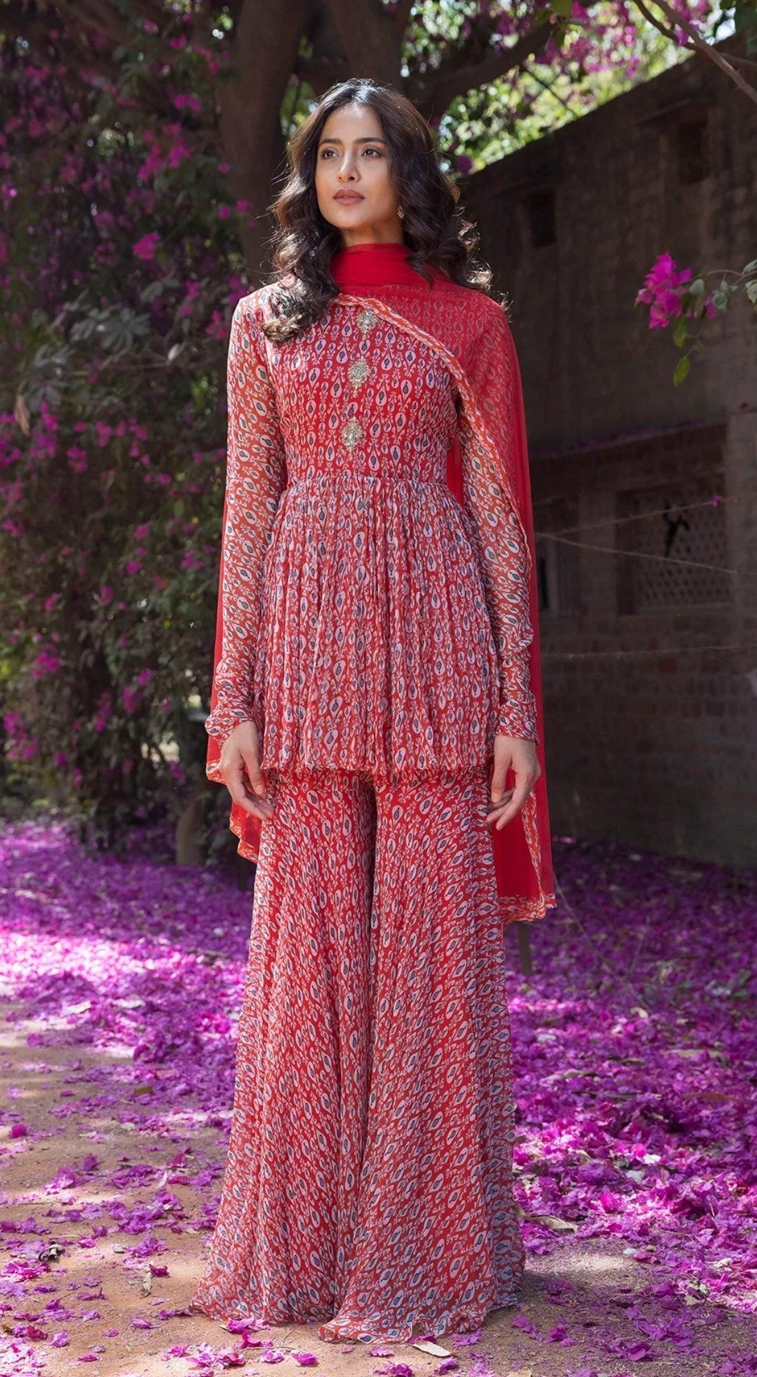 Blush Dynasty Peplum Sharara Set