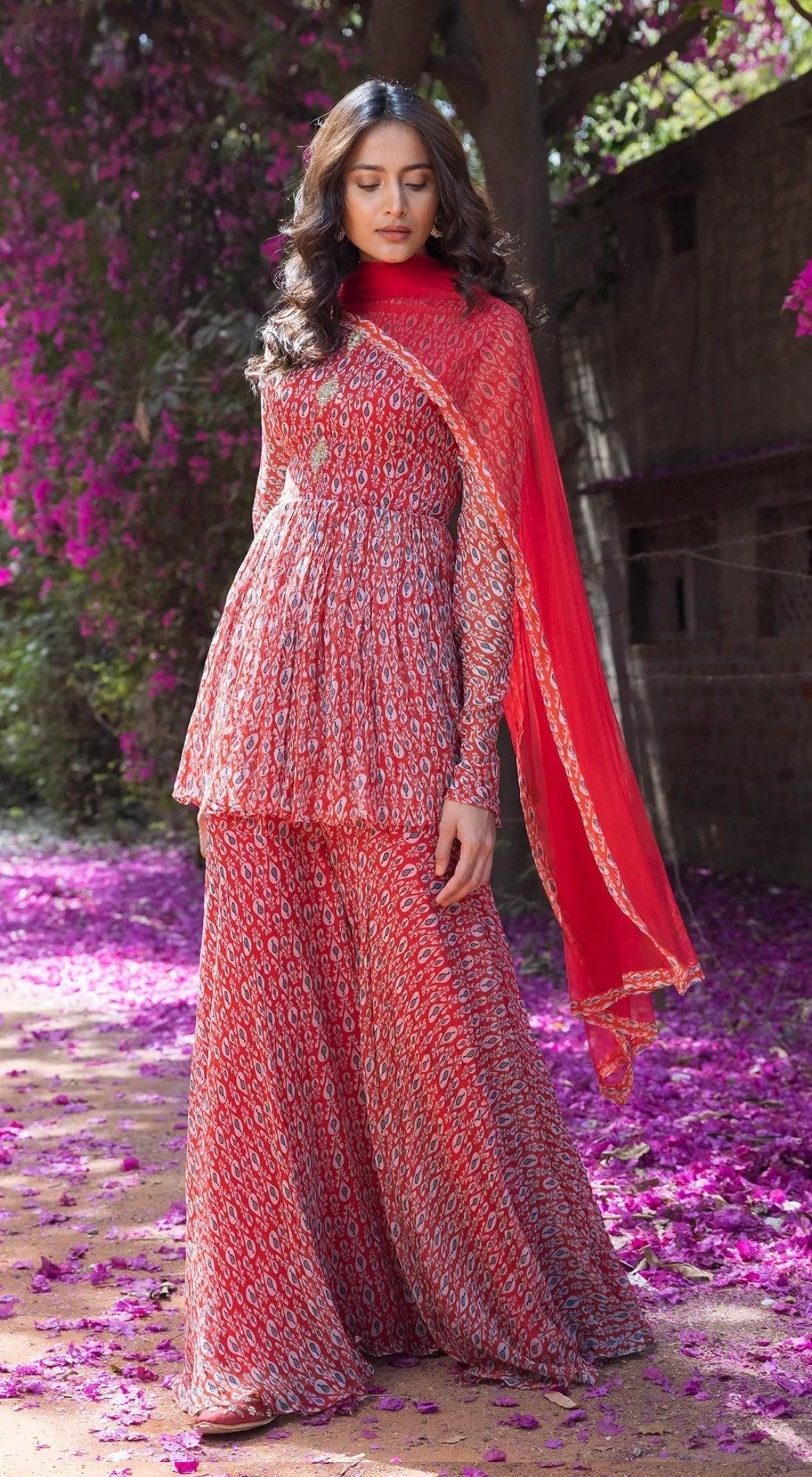 Blush Dynasty Peplum Sharara Set
