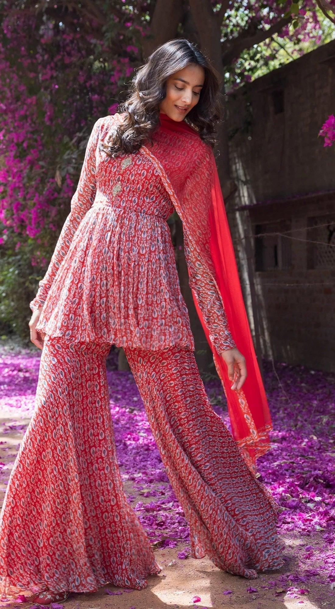 Blush Dynasty Peplum Sharara Set
