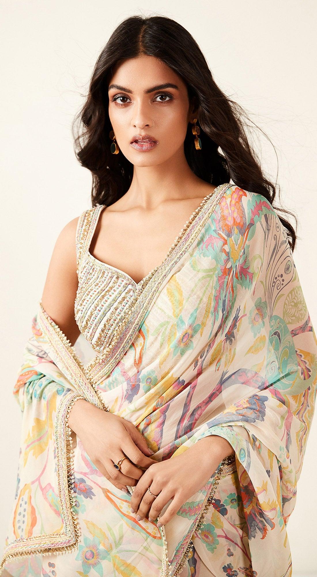 Multicoloured Printed Saree
