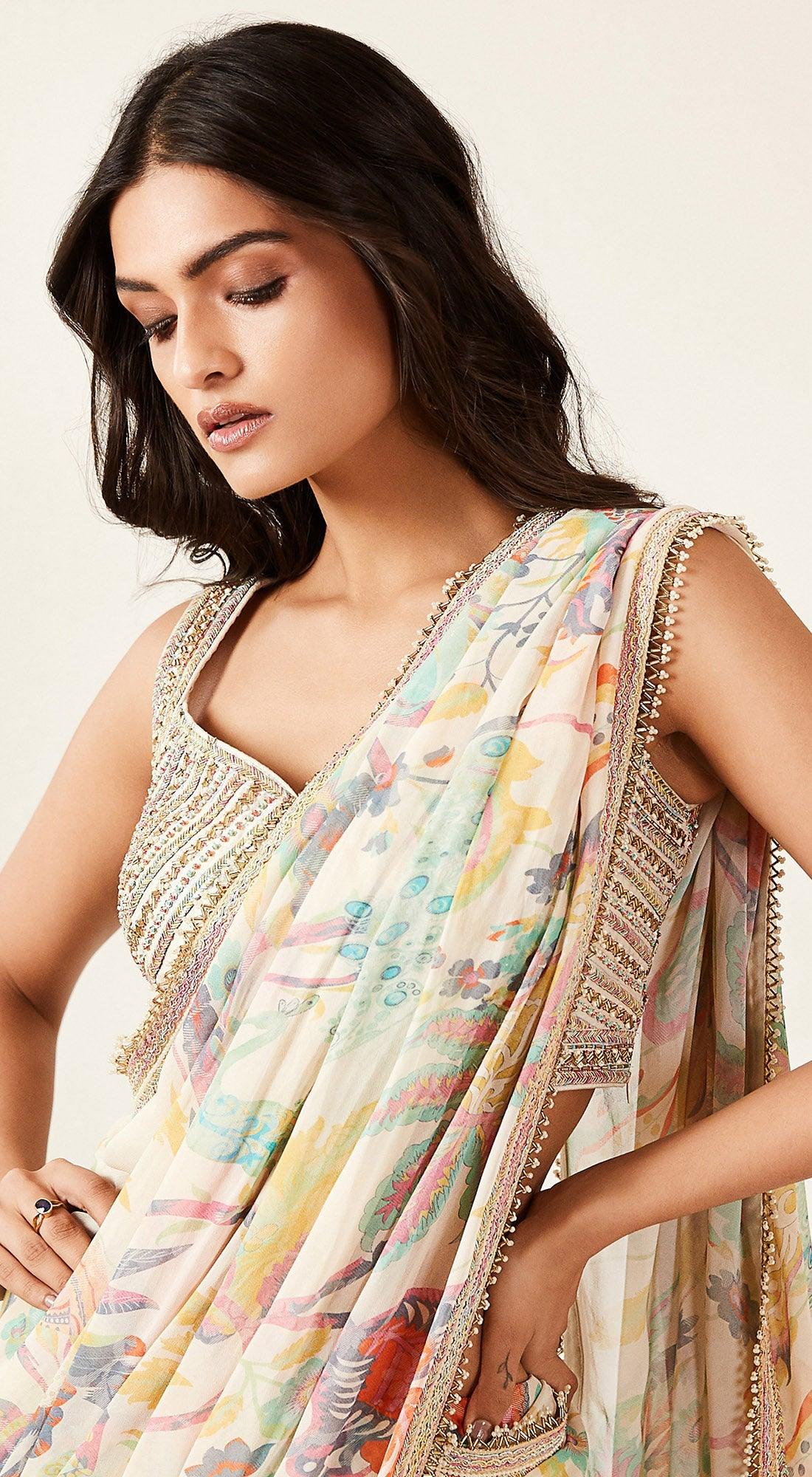 Multicoloured Printed Saree