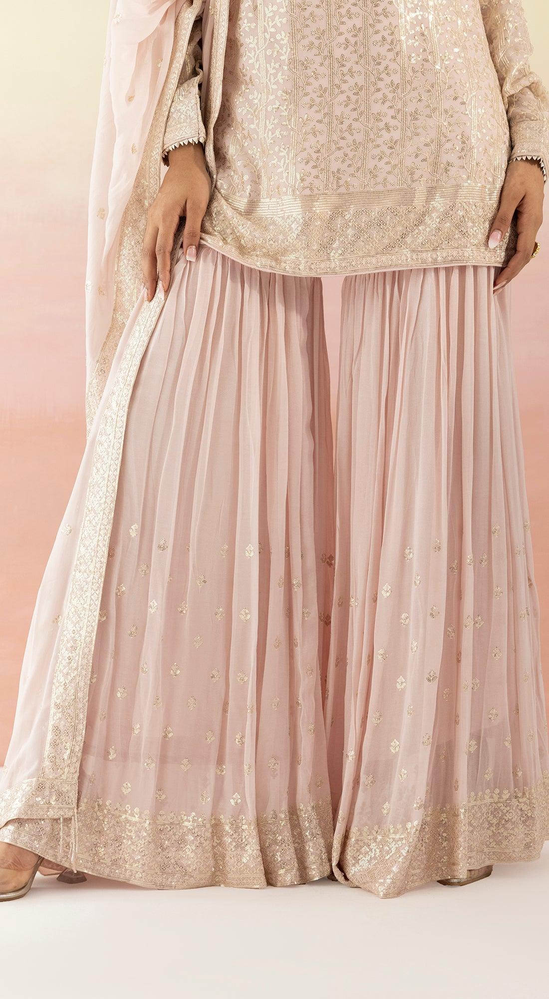 Pink Sequin Embellished Sharara Set